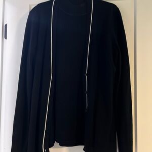 Black Cardigan with White Trim Set